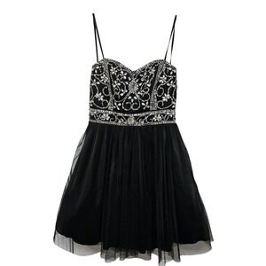 BEE DARLIN Dress Juniors 5/6 Black Tulle Rhinestones Short Evening Prom Wedding